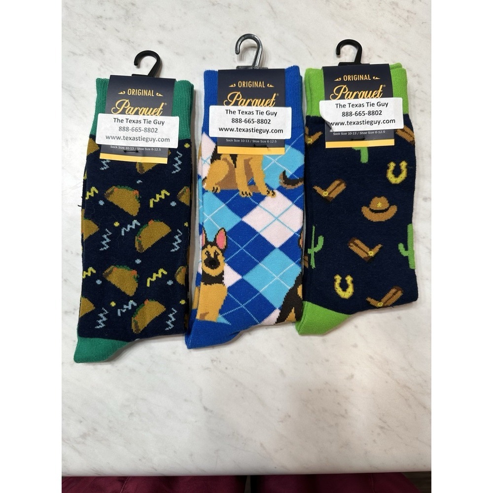 Parquet Men's‎ Fun Crew Socks 3-Pack Taco, German Shepherd, Cowboy Novelty 10-13